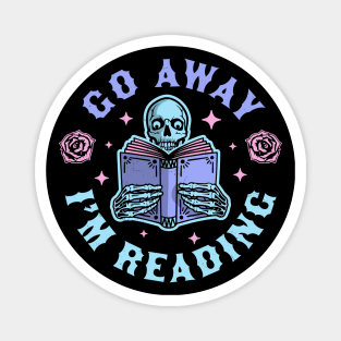 Go Away I'm Reading - Skeleton Reading Book Halloween Magnet